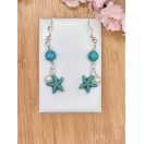 Turquoise Earrings with a Starfish Charm & Natural Freshwater Pearl